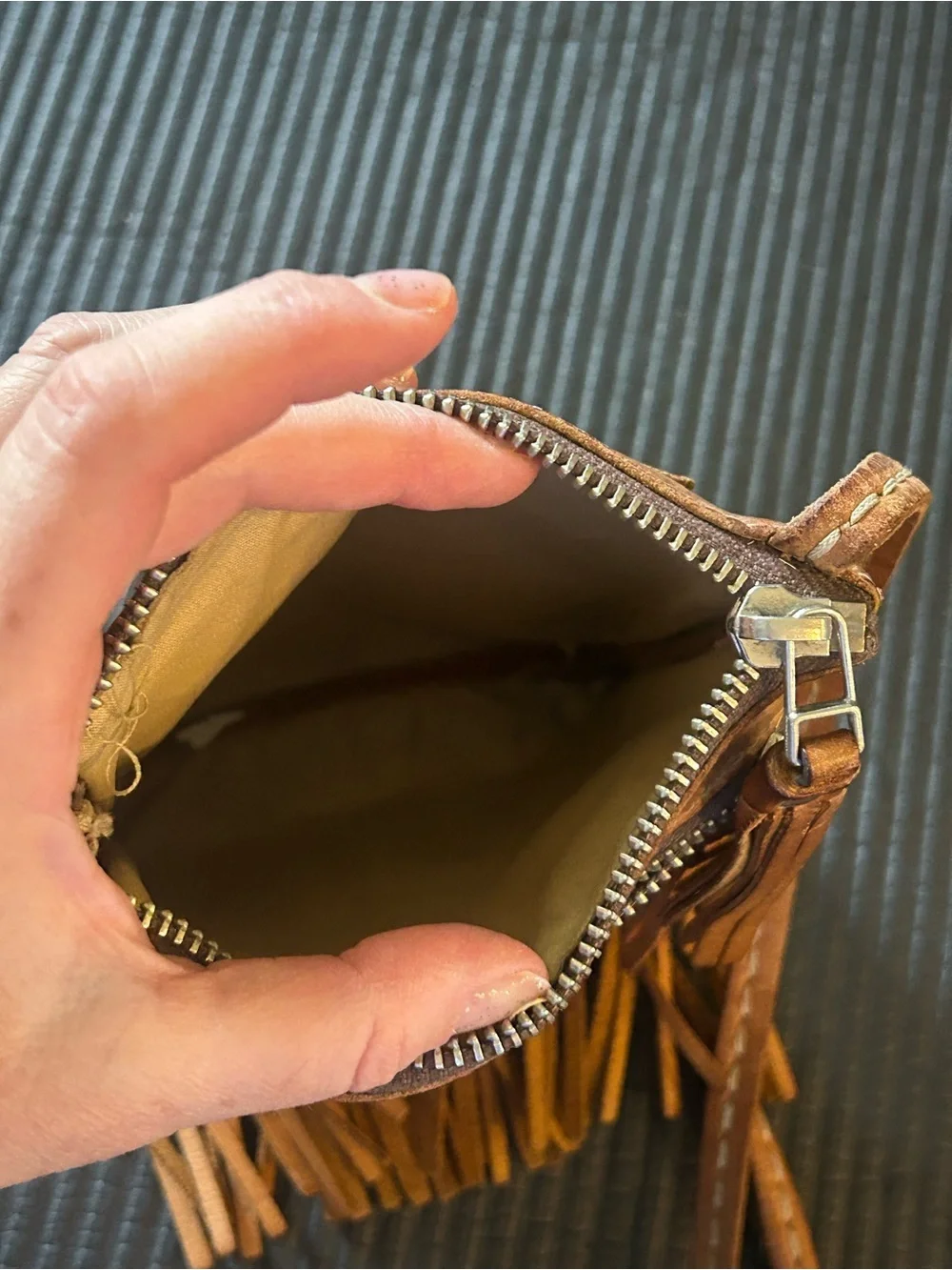 Roots, genuine leather, made in Canada Fringed Crossbody